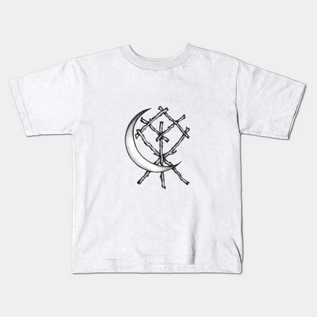 Crescent Moon Rune Binding Kids T-Shirt by NicoleWhelan